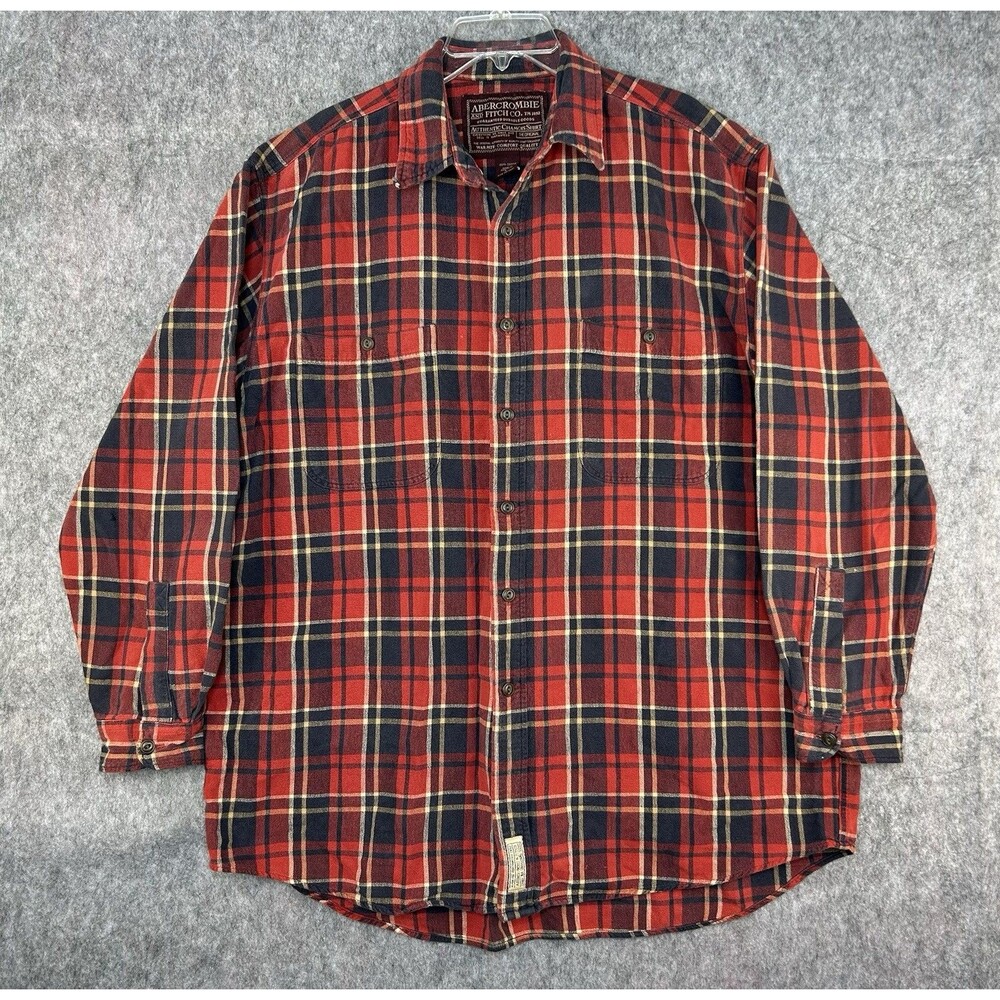 VTG Abercrombie & Fitch Shirt L Red Plaid Chamois Flannel 90s Y2K Distressed